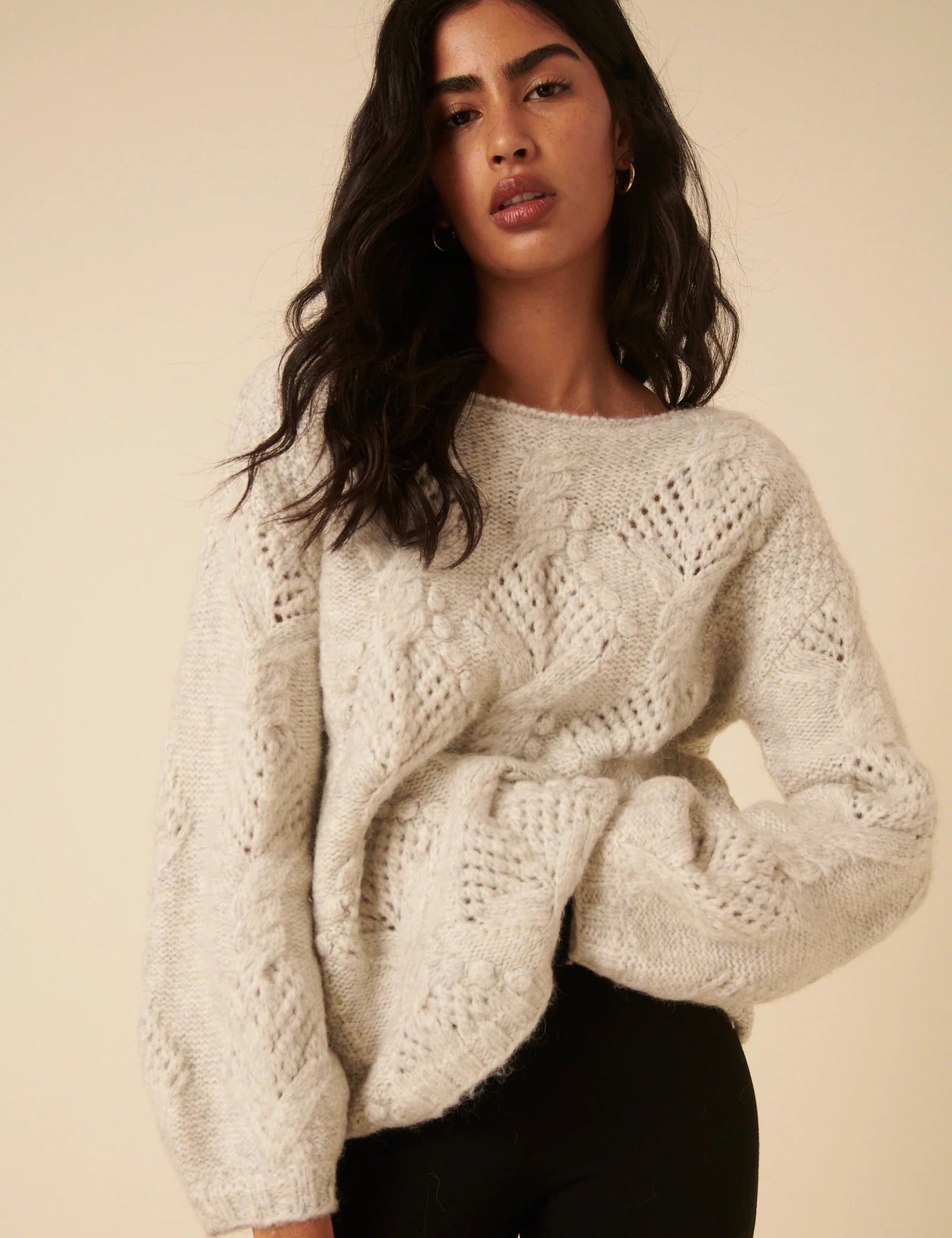 Slash Neck Bobble Stitch Jumper