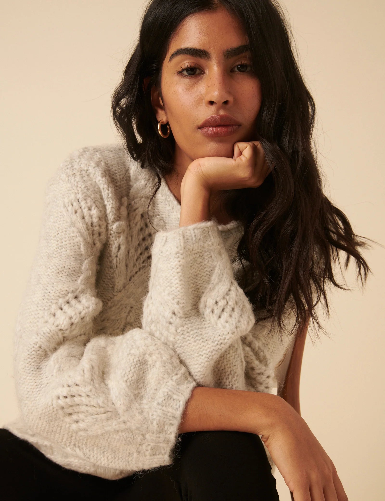 Slash Neck Bobble Stitch Jumper