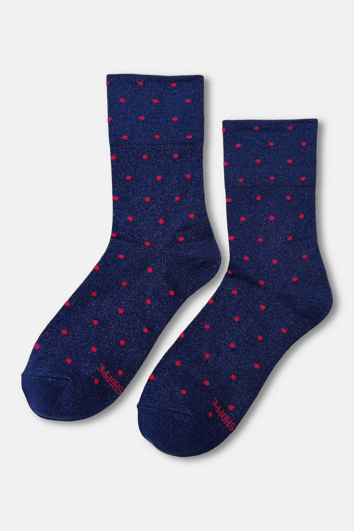 Lurex Patterned Sneaker Socks : Polka Dot - Ink Blue/Red