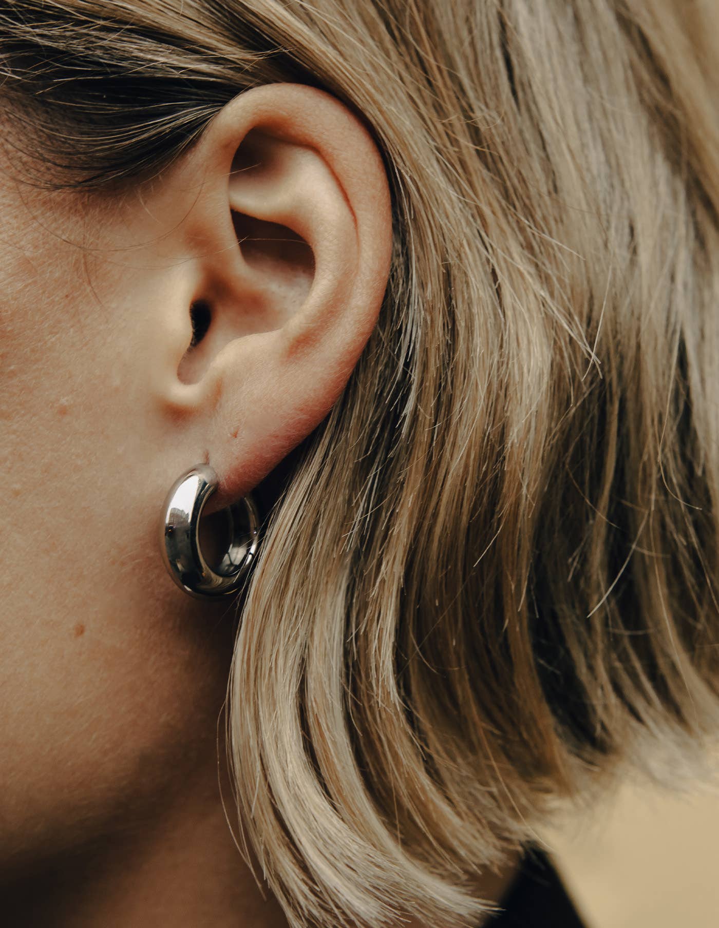 Silver Medium Leverback Bold Hoop Earrings, Waterproof