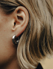 Silver Medium Leverback Bold Hoop Earrings, Waterproof