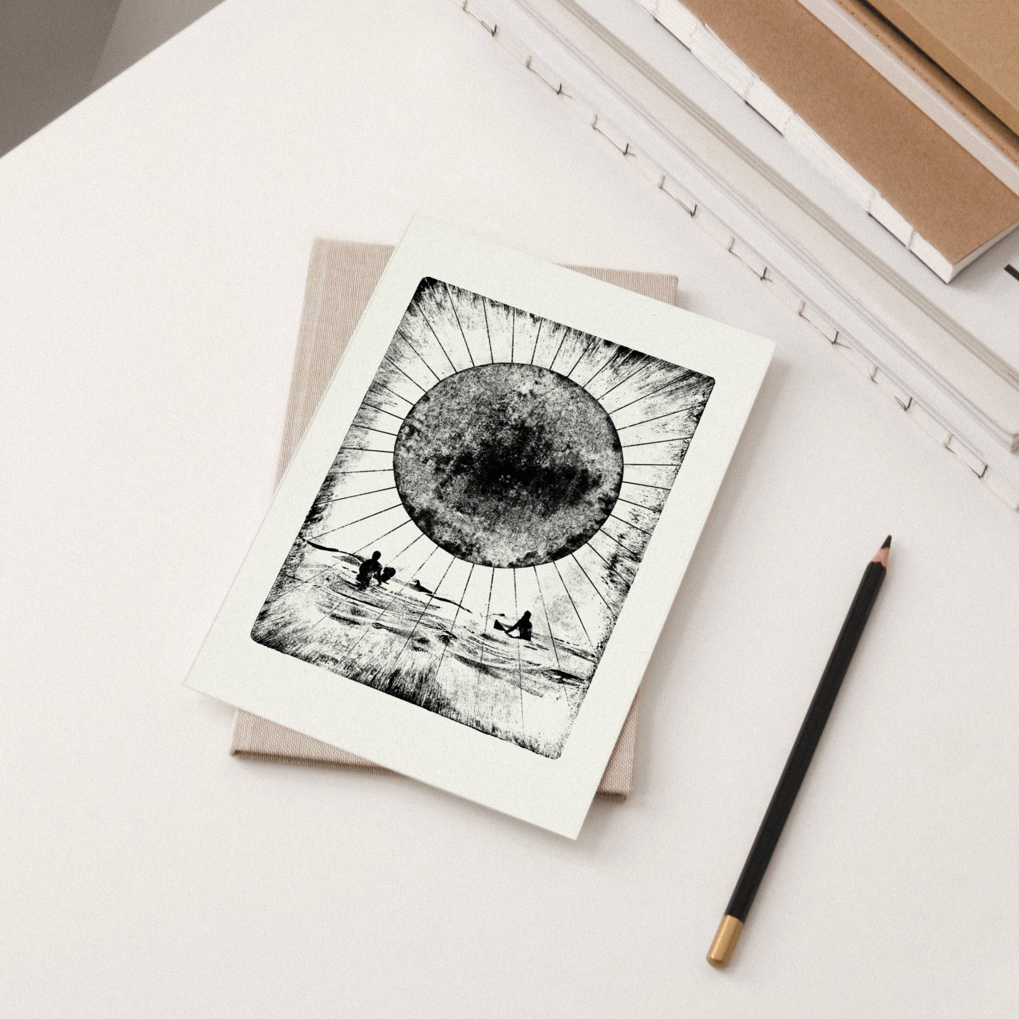 Under the Sun Individual Card (A6) Surfing Surf Sunset BW