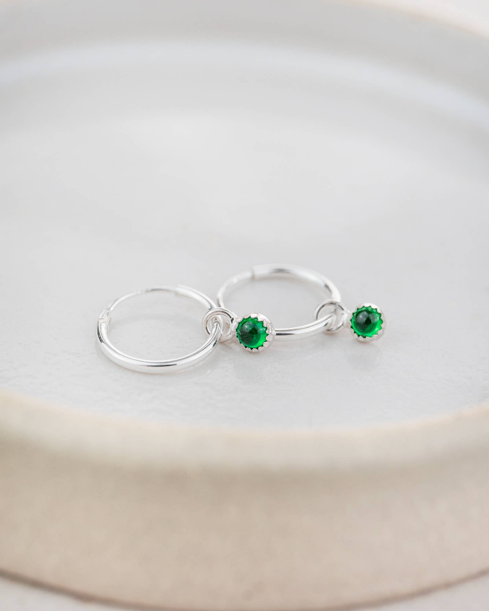 Sterling Silver Mini Gemstone Hoops: Rose Quartz