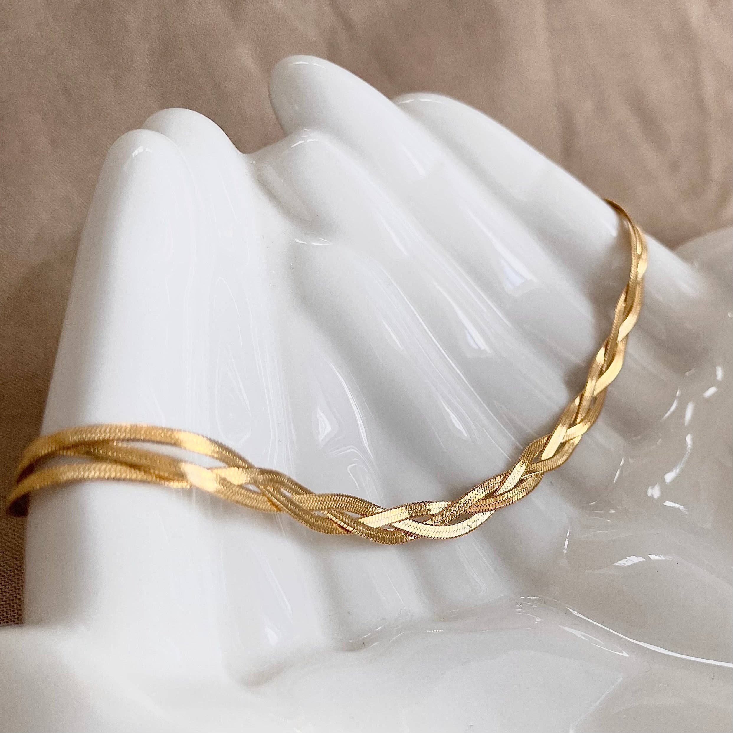 Waterproof 18k Gold Plated Braided Chain Necklace