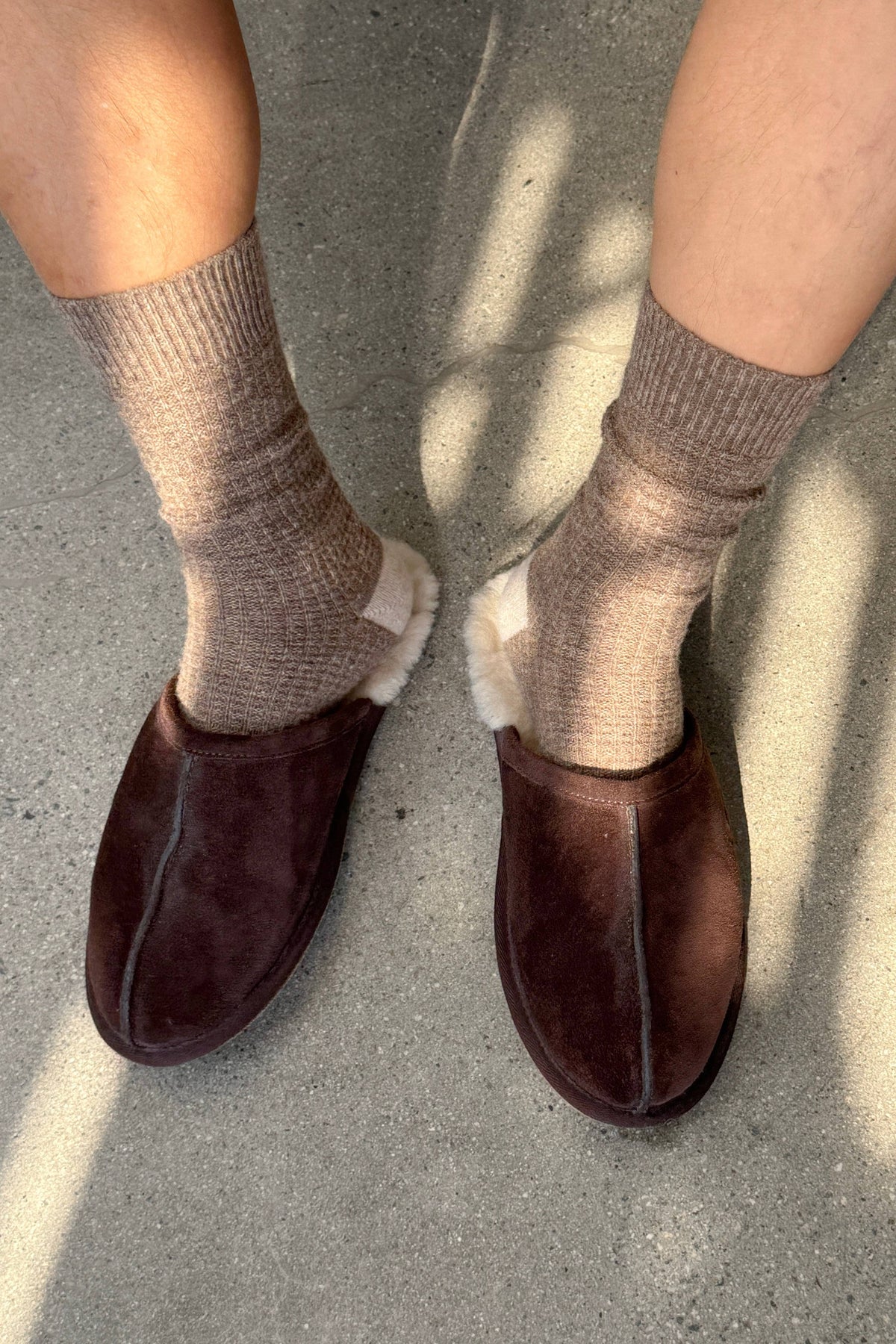 Extended Wool Waffle Socks : Denim/Stone