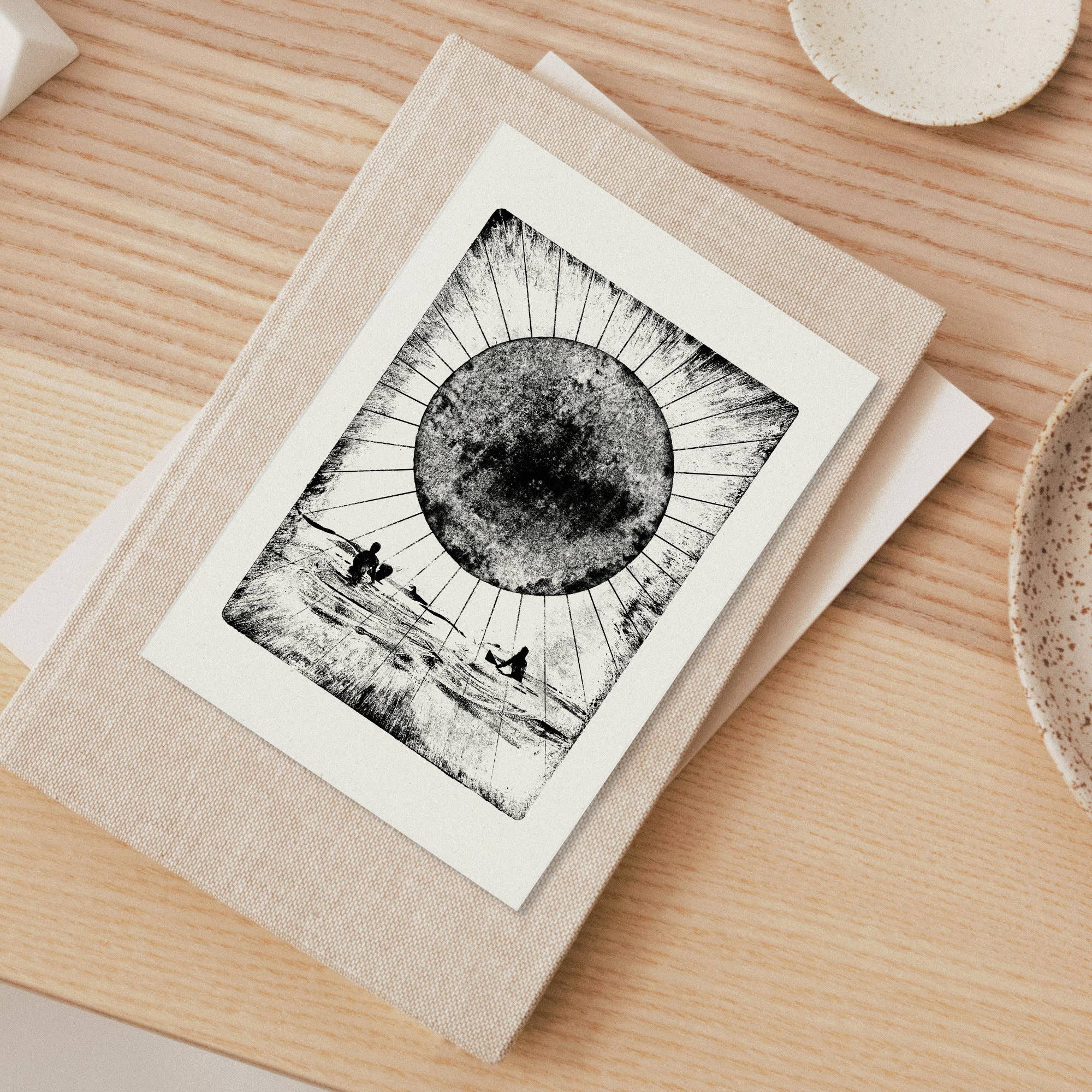 Under the Sun Individual Card (A6) Surfing Surf Sunset BW