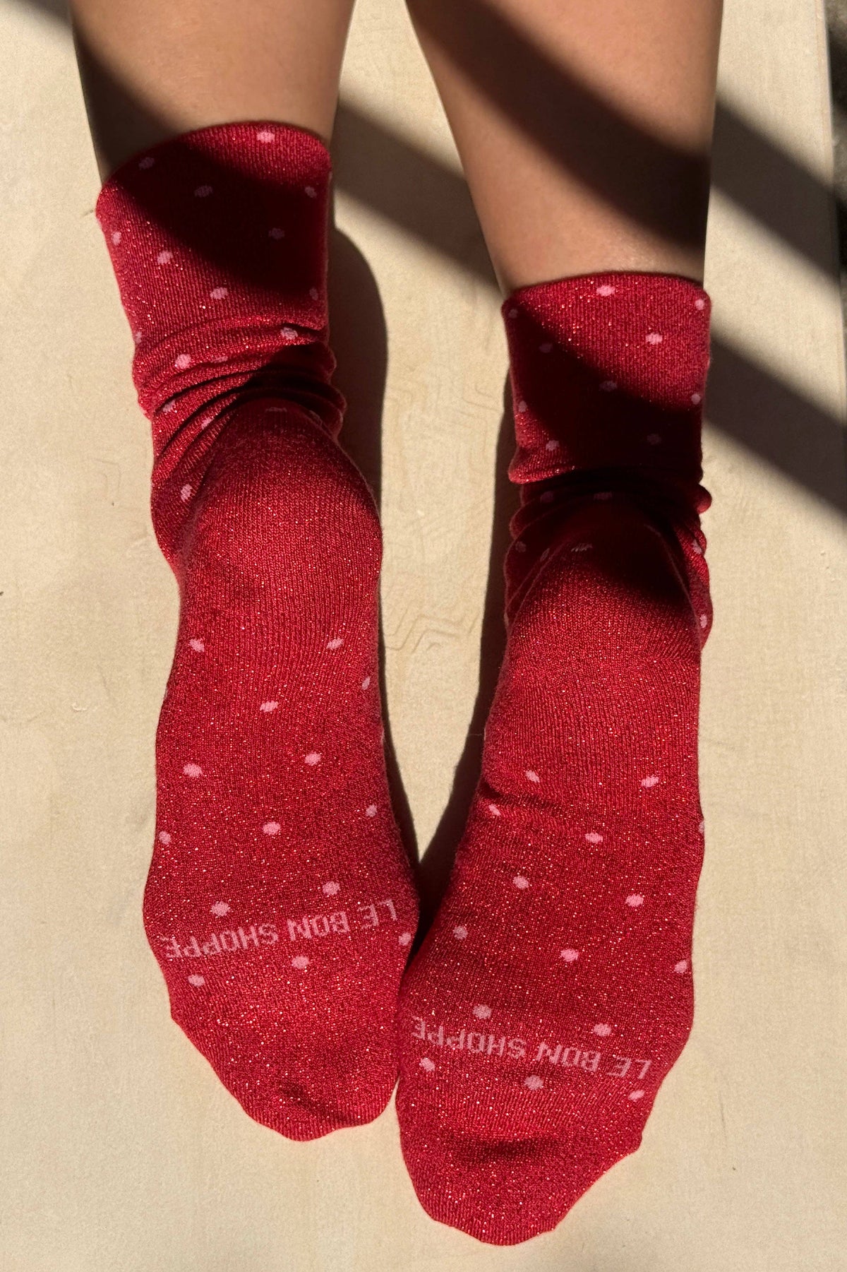 Lurex Patterned Sneaker Socks : Polka Dot - Ink Blue/Red