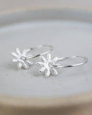 Sterling Silver Daisy Charm Hoops: Classic