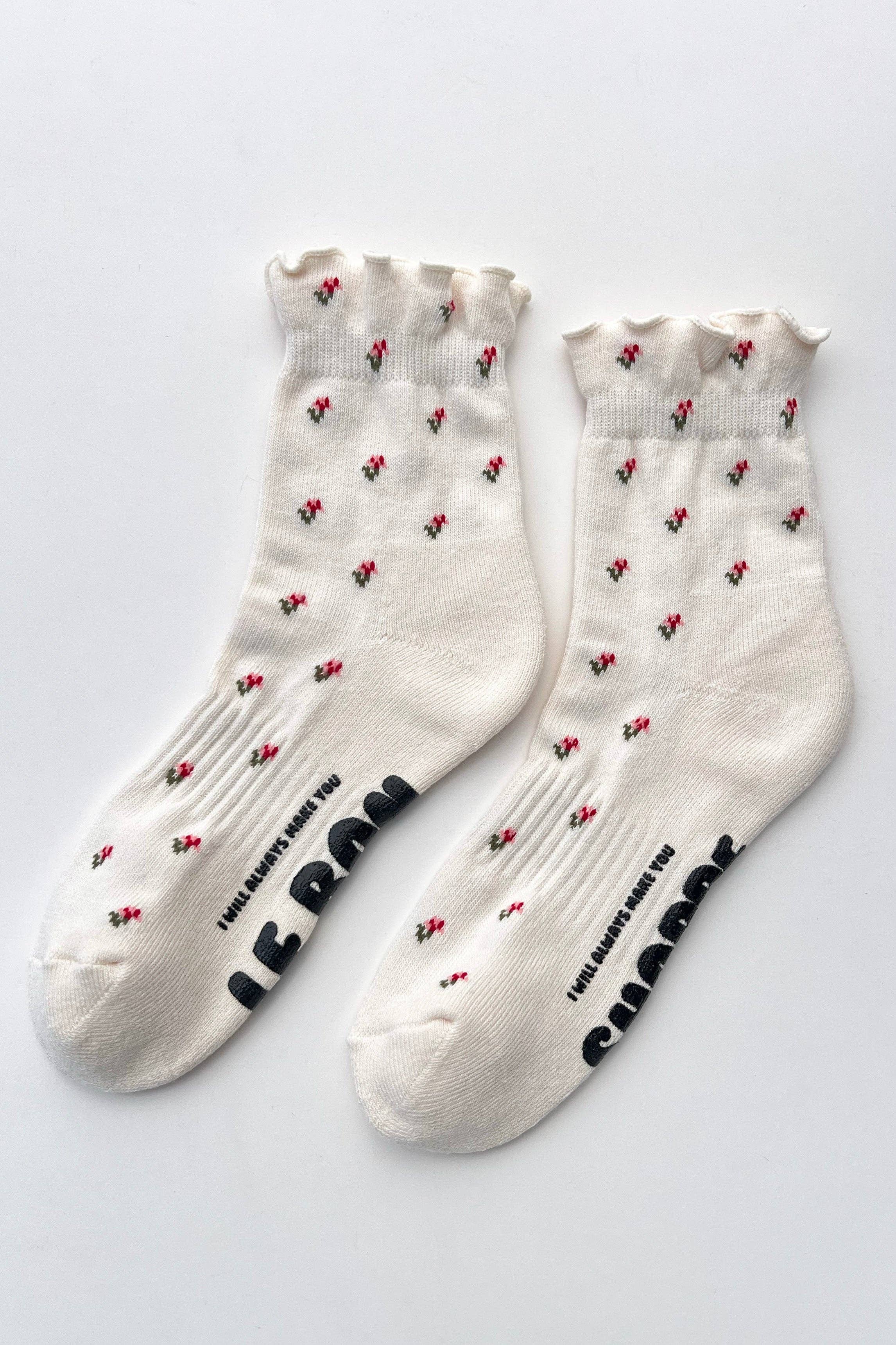 Petal Ruffled Hugger Crew Socks: Cream Petal