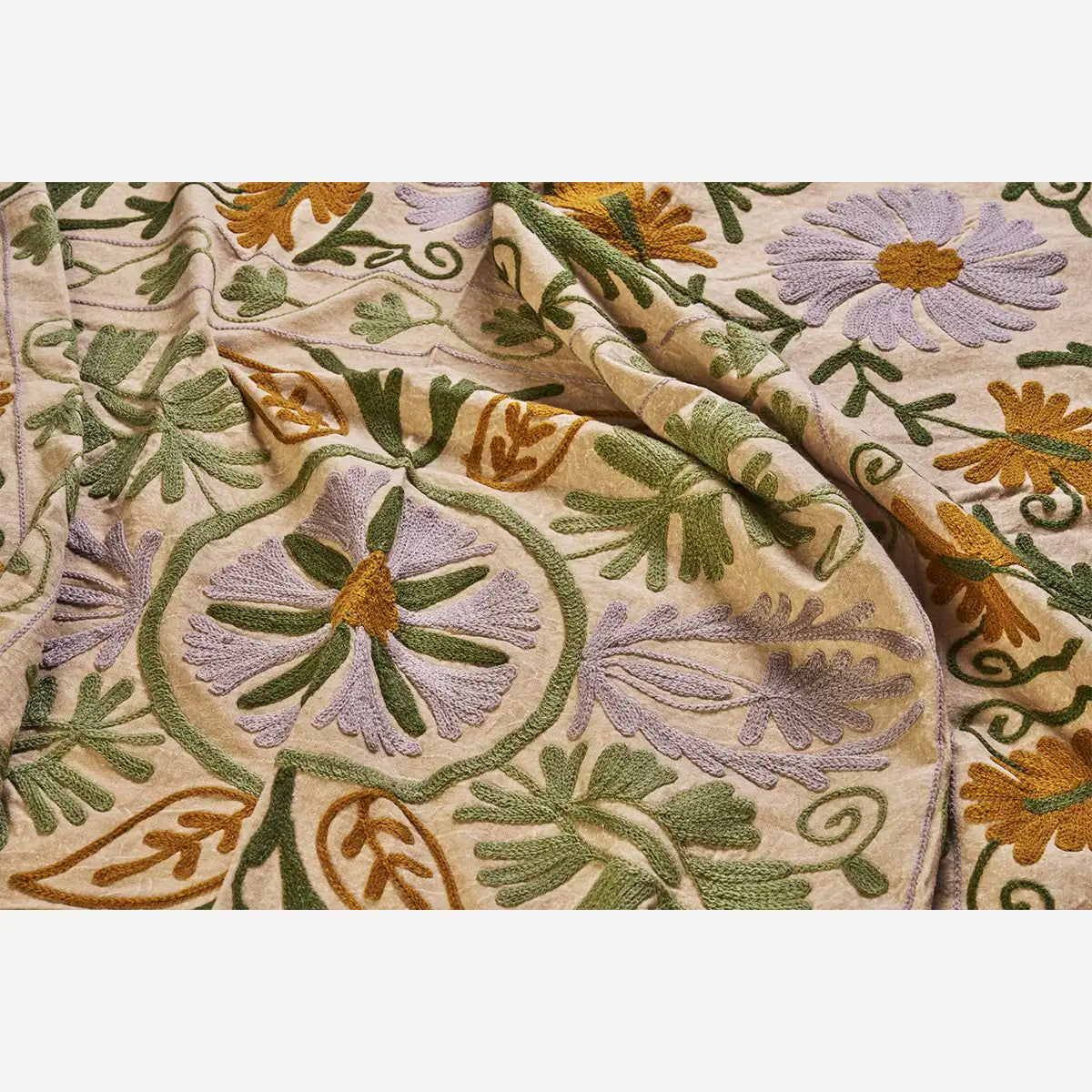 Suzani embroidered cotton throw - Camel