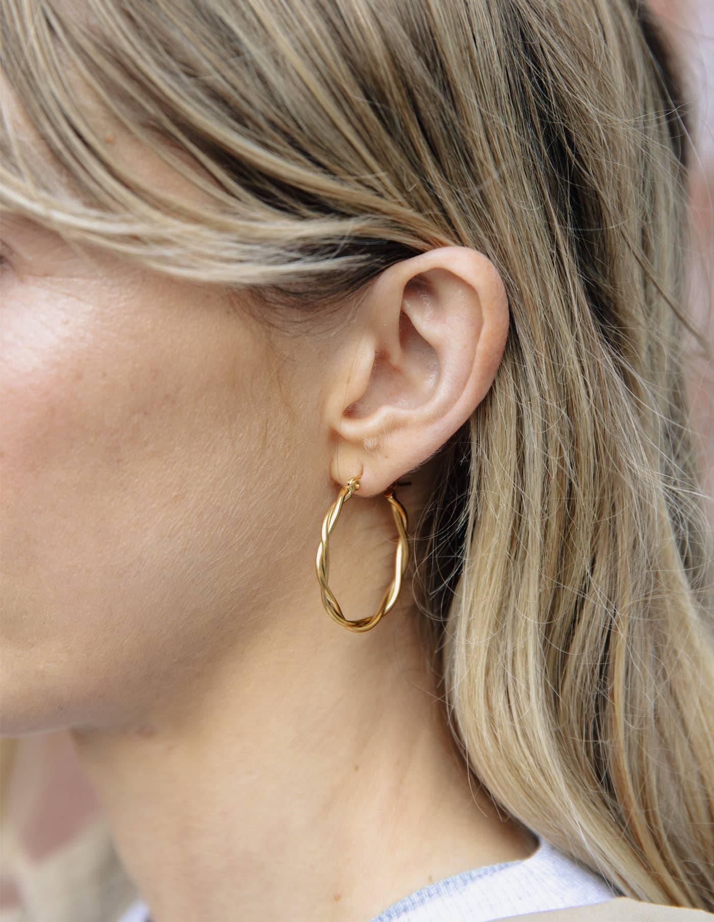 Gold Large Entwined Latch Hoop Earrings, Waterproof