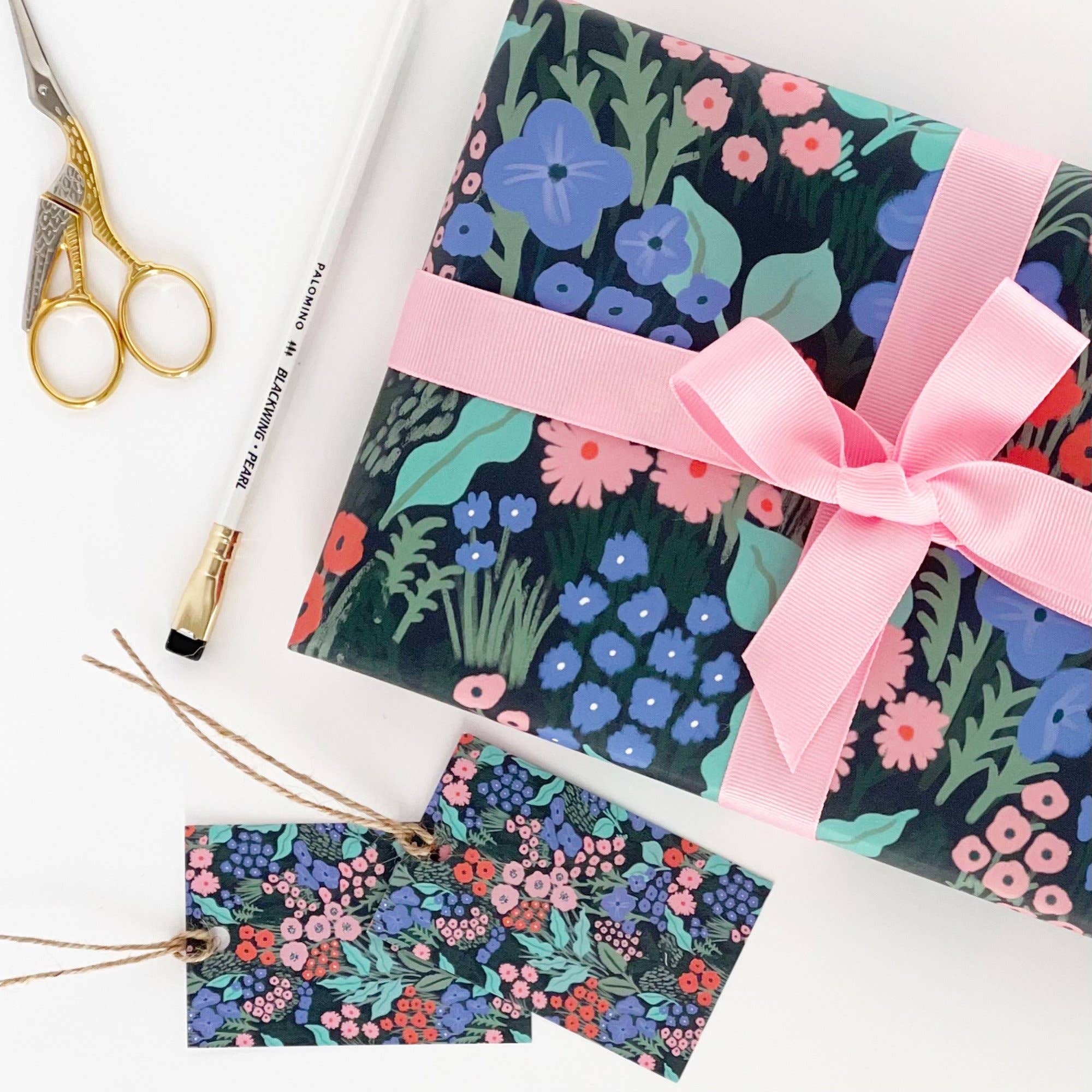 Midnight Blue Flower Meadow Recyclable Gift Wrap: 10 sheets