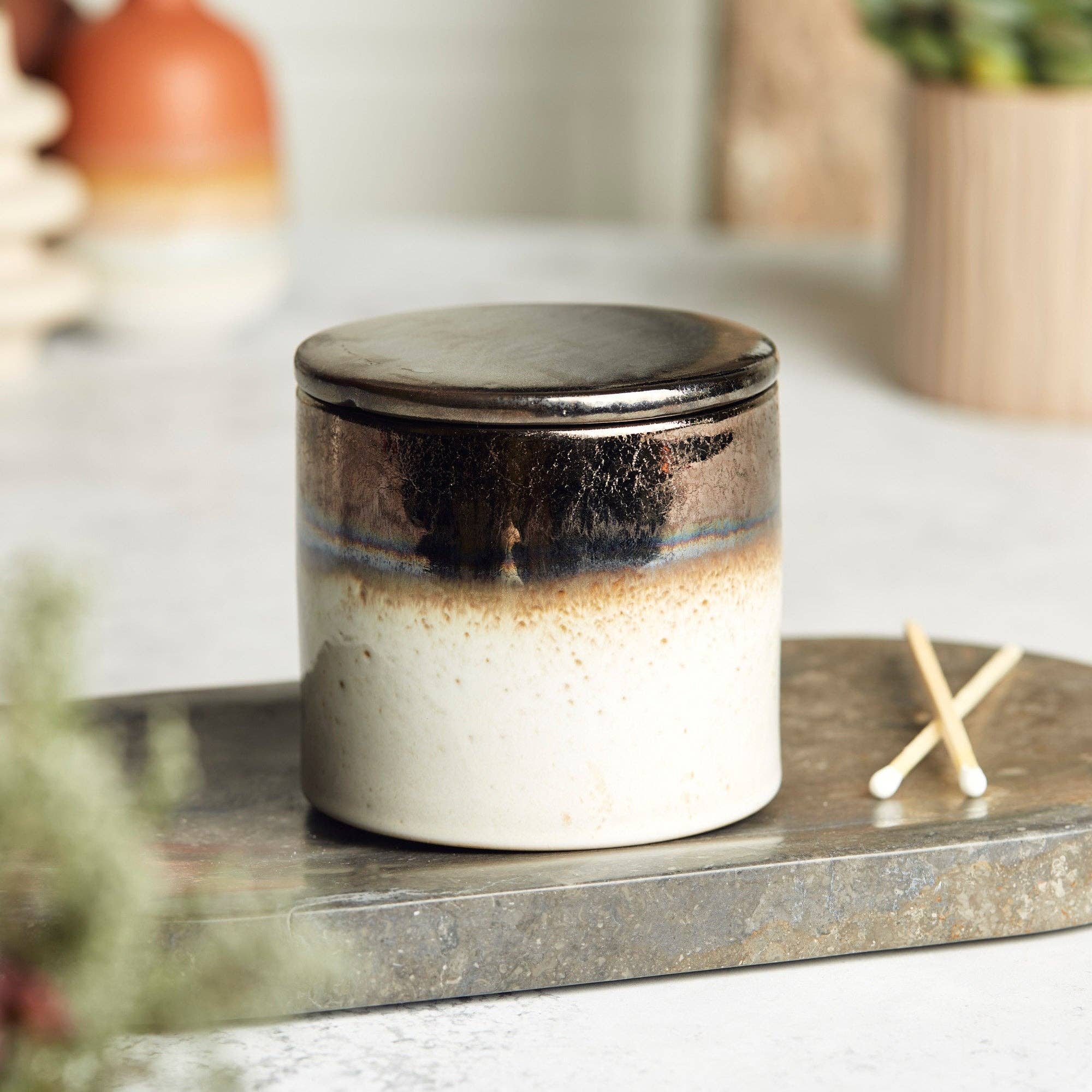 Kiln: Bronze & White Ceramic Candle - Lemon & Lavender: Lemon & Lavender