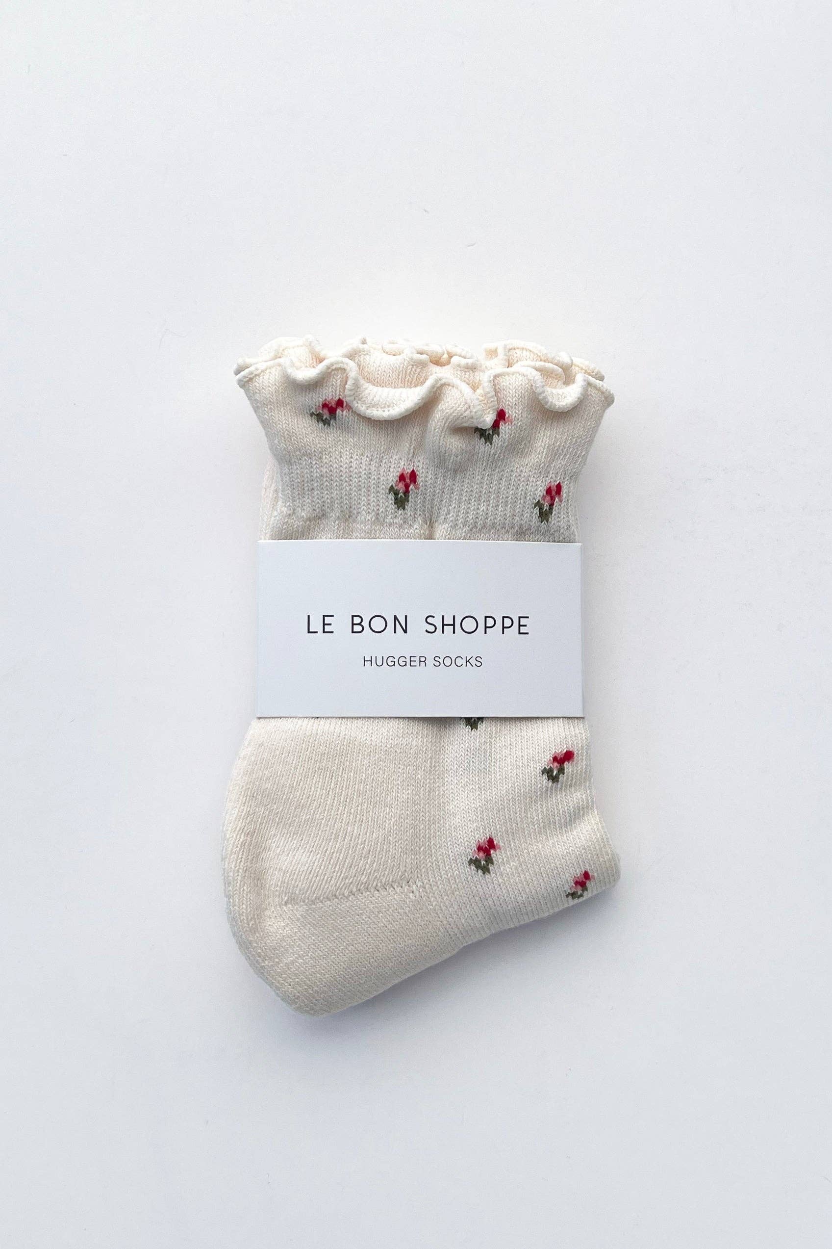 Petal Ruffled Hugger Crew Socks: Cream Petal