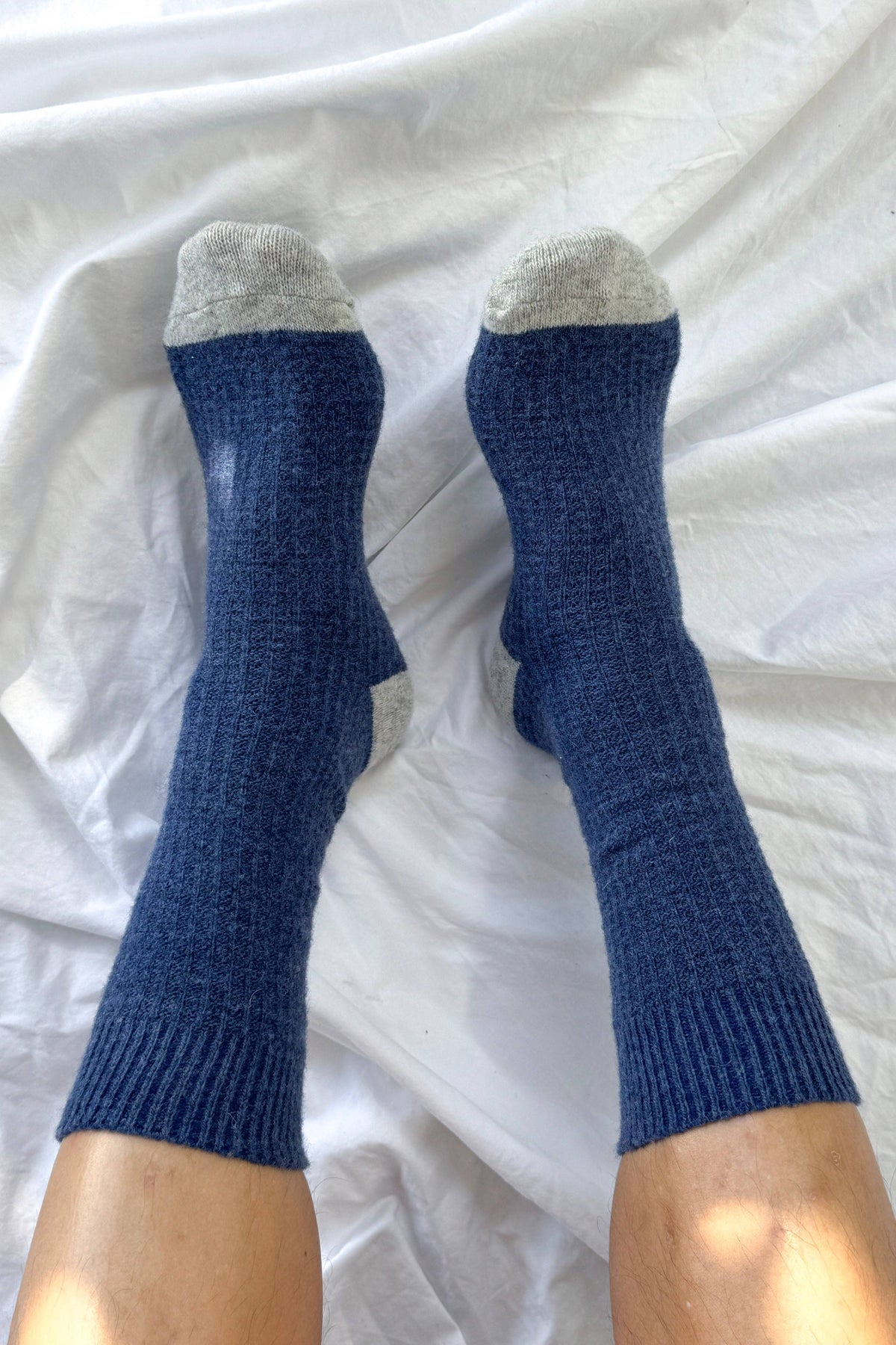 Extended Wool Waffle Socks : Denim/Stone