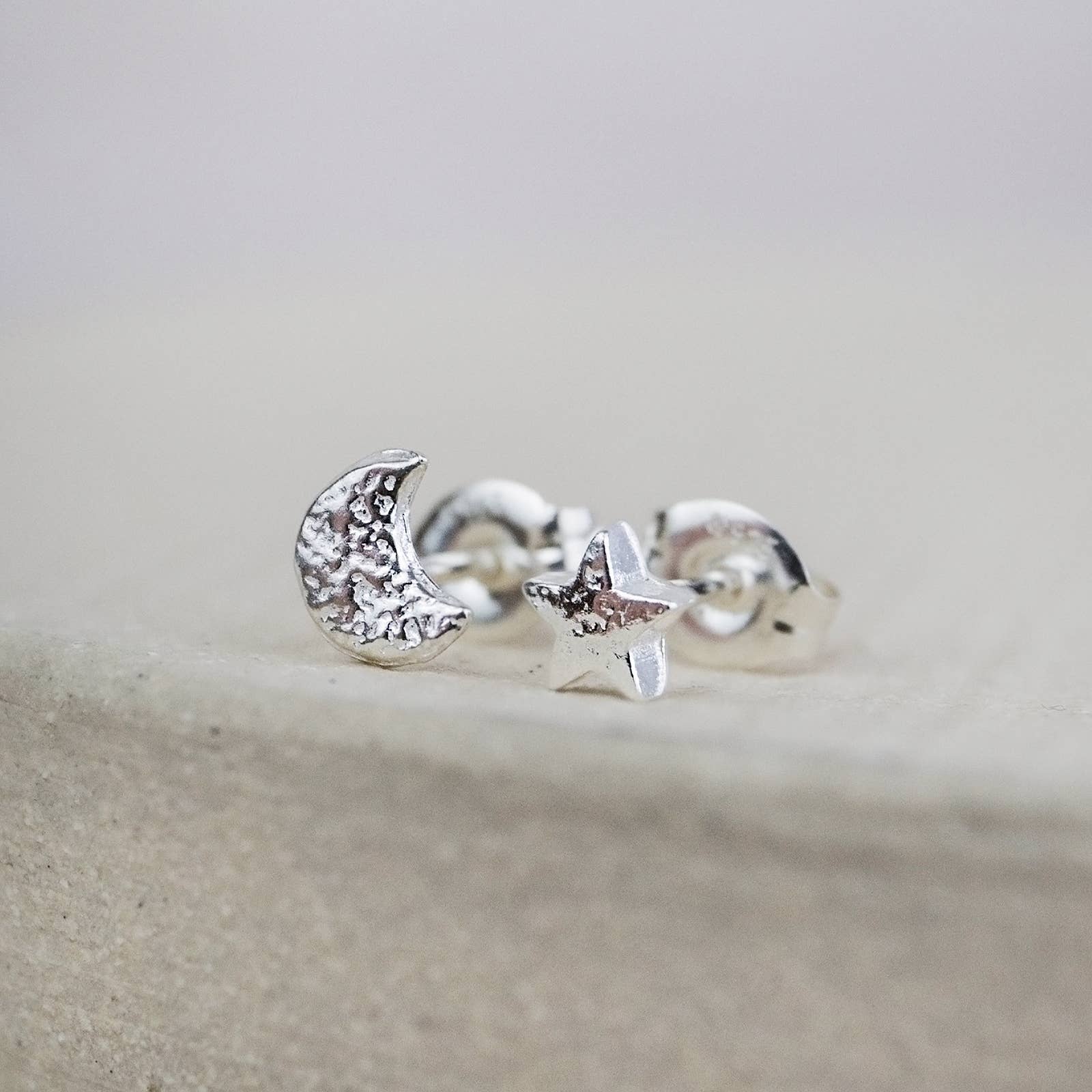 Sterling Silver Mini Studs - Moon and Star