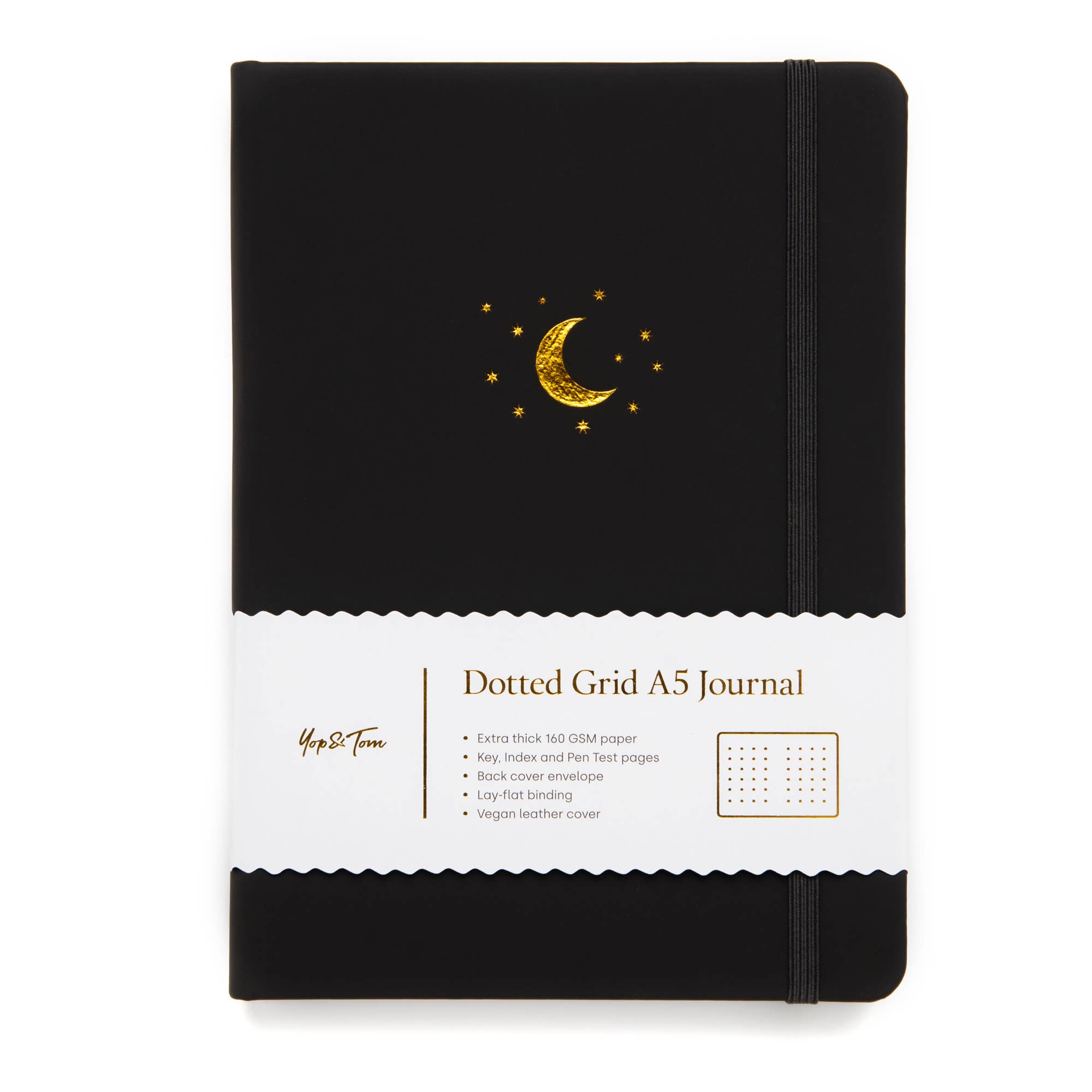 A5 Dot Grid Journal - Moon and Stars: Midnight Blue
