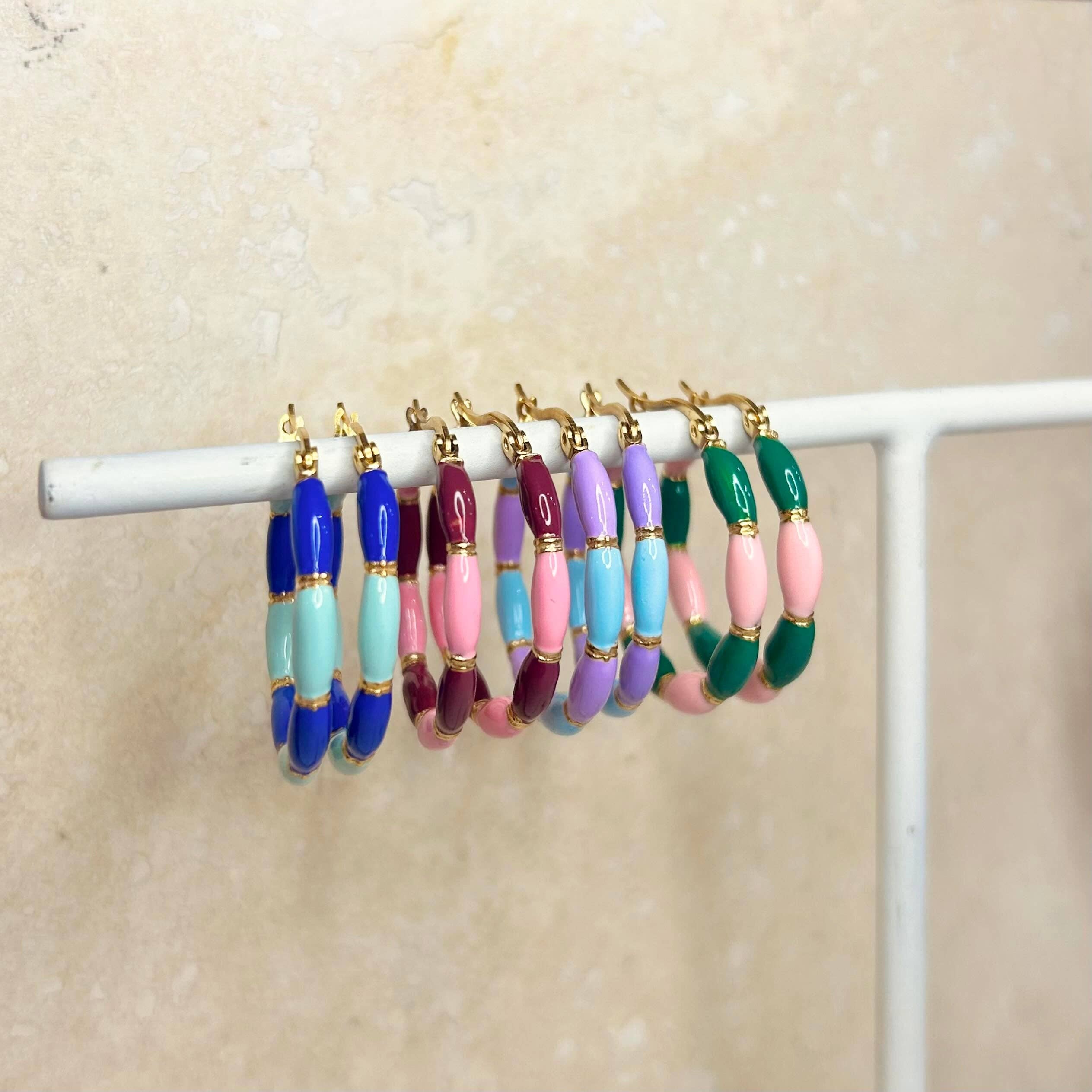 Everyday Candy Stripe Hoops: Light Blue + Dark Blue