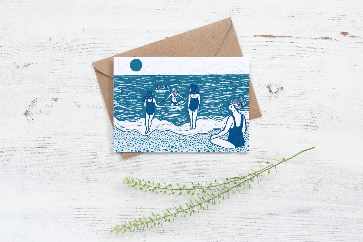 The Swimmers Card, coastal, beach, wild swimming, women, sea