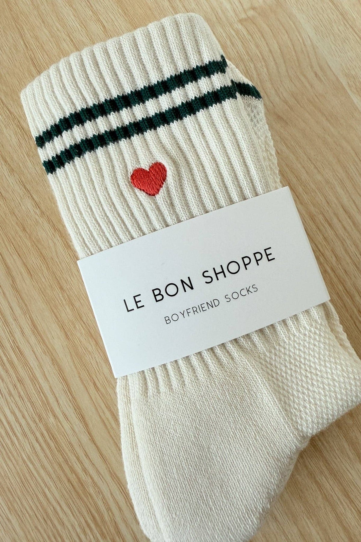 Embroidered Boyfriend Socks : Parchment + Heart