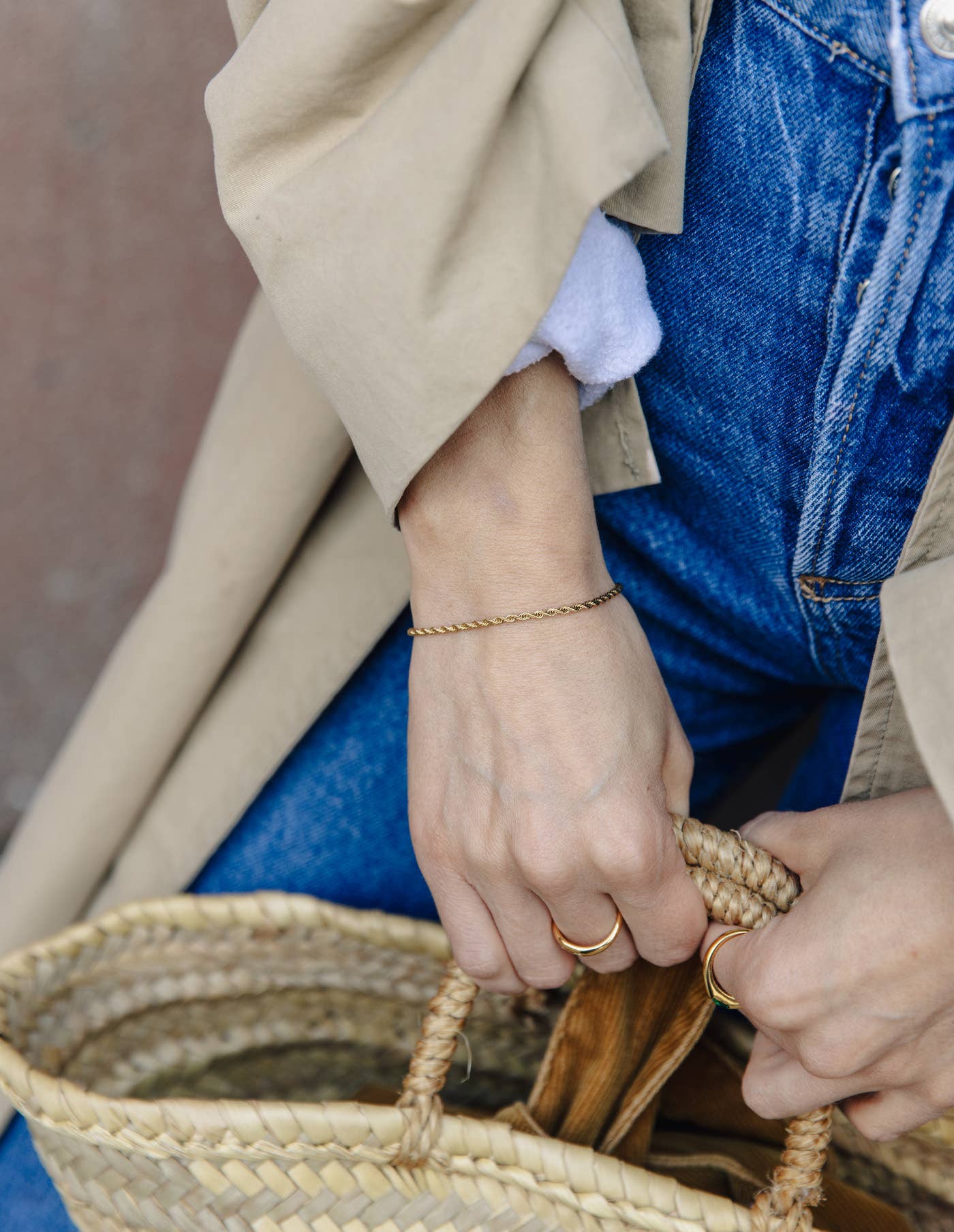 Gold 2mm Rope Twist Bracelet, Waterproof