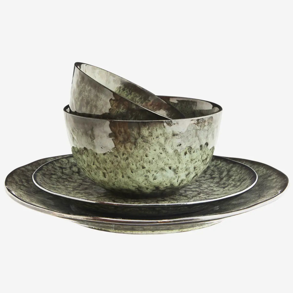 Small stoneware bowl - Light Green + Brown