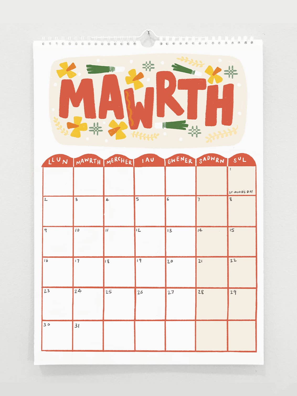 Calendr Cymraeg Welsh Language Wall Calendar 2027
