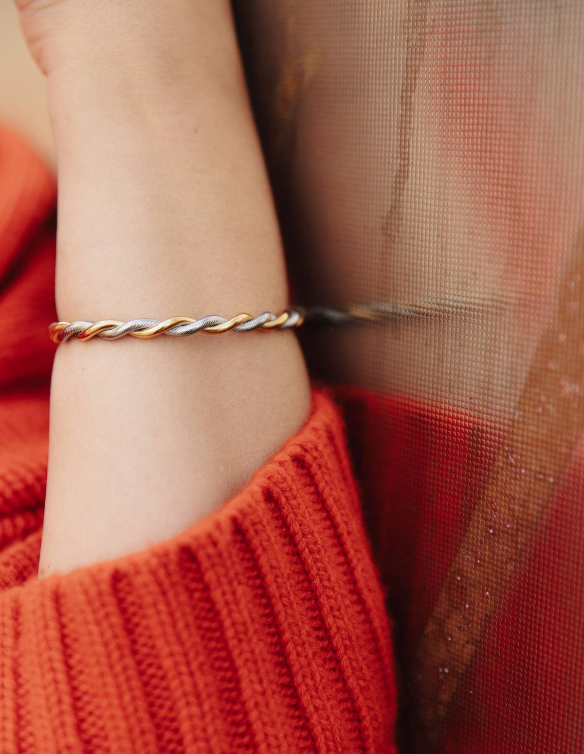 Silver Twist Cuff Bangle, Waterproof