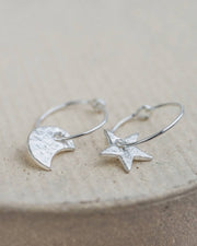 Sterling Silver Mismatch Star & Moon Hoops: Classic