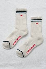 Embroidered Boyfriend Socks : Parchment + Heart