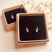 Crescent Moon Droplet Studs: Silver