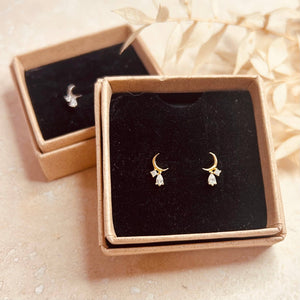 Crescent Moon Droplet Studs: Silver