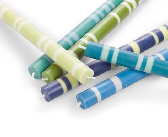 Striped Beryl Green & Moonstone Eco Dinner Candles, EACH