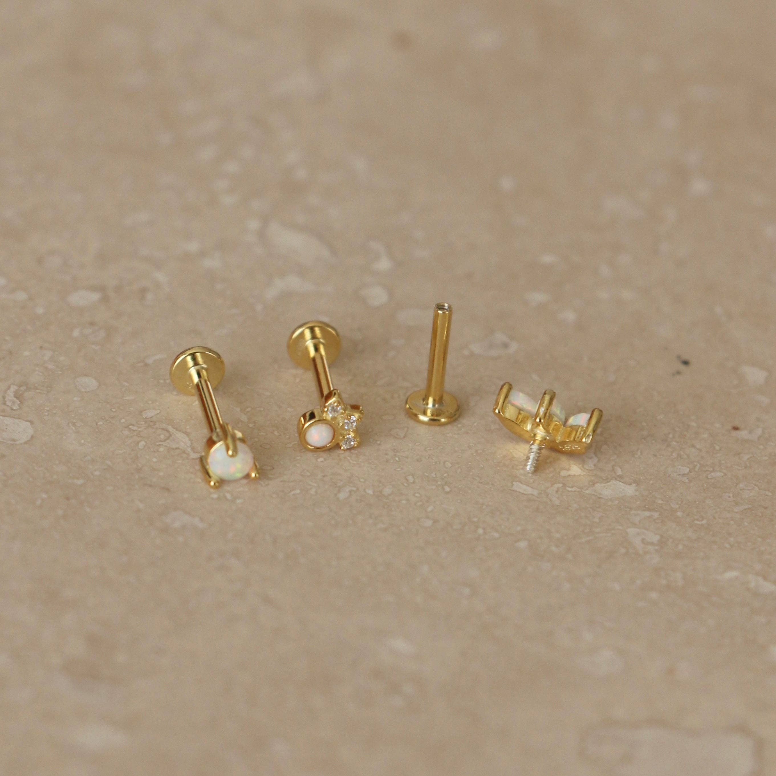 Gold Opal Labret Single Stud: Jewelled Opal