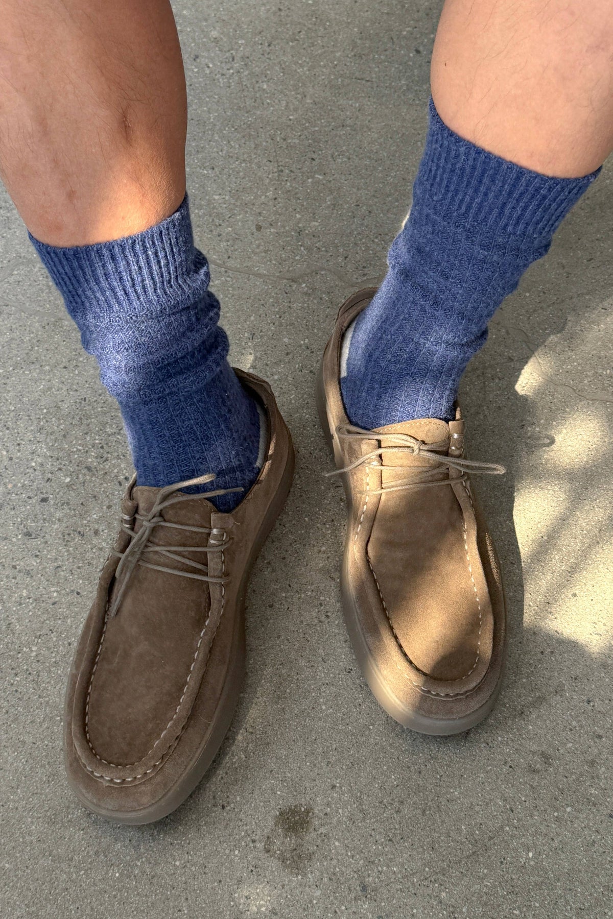 Extended Wool Waffle Socks : Denim/Stone