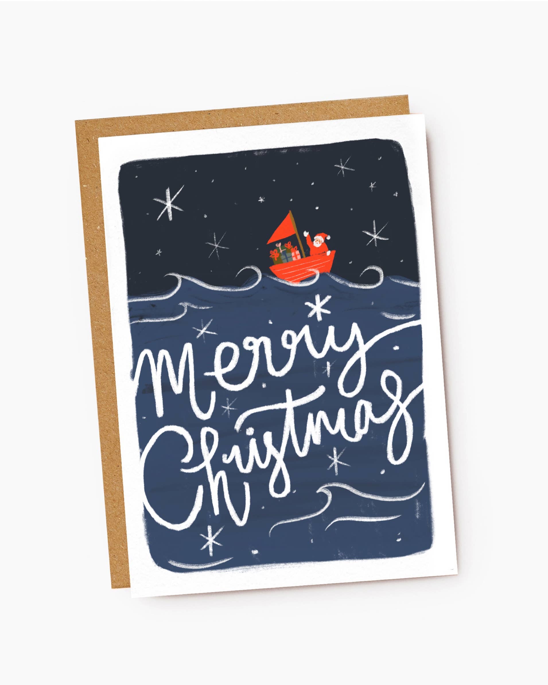 Merry Christmas Sailing Santa Christmas Card: Individual
