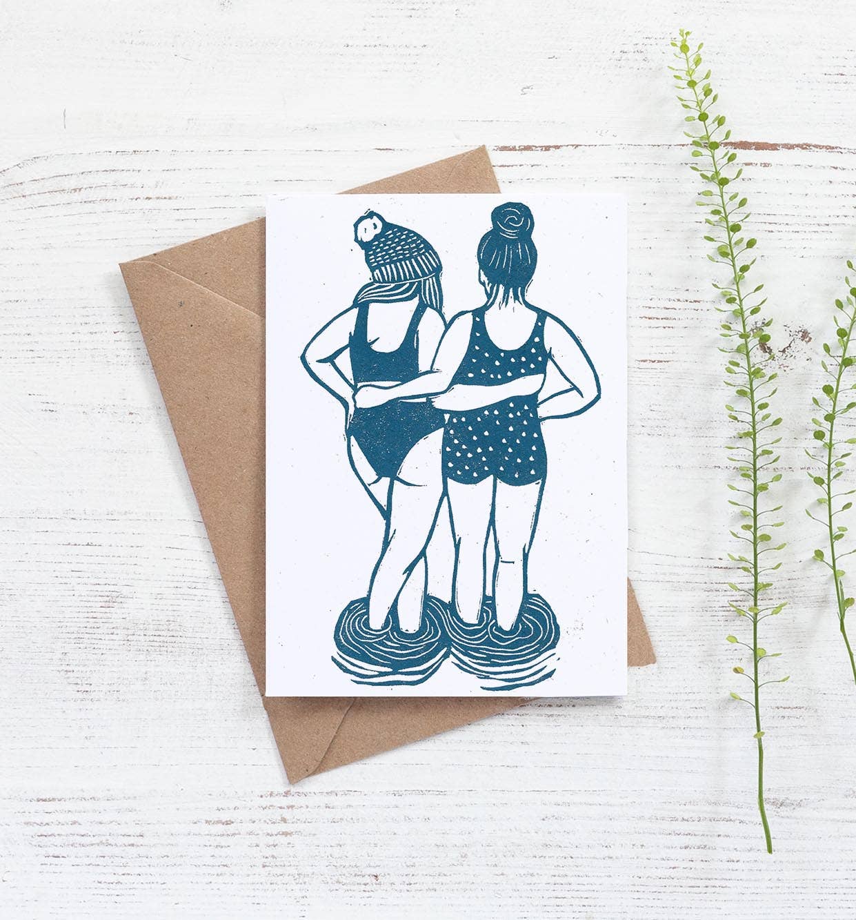 Swim Friends Card, sisters, sea, beach, swimming, water