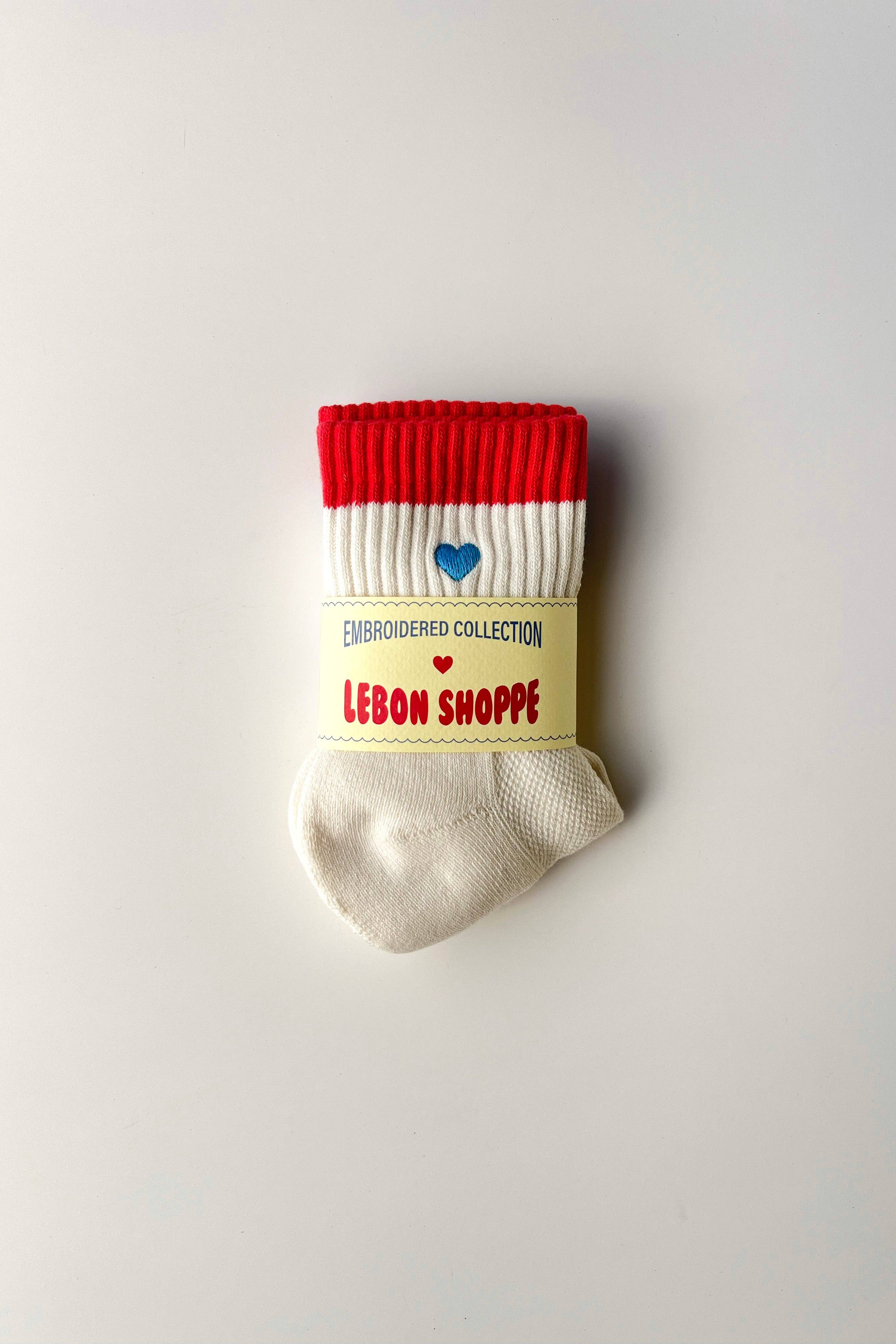 Embroidered Color Block Girlfriend Socks: ROSE GREEN + HEART