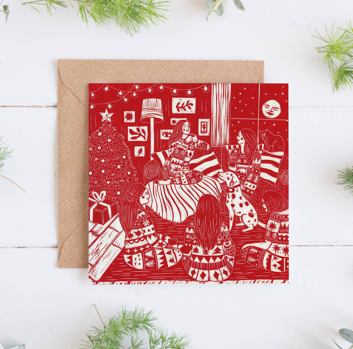 Festive Friends, seasonal card, gathering, circle, christmas