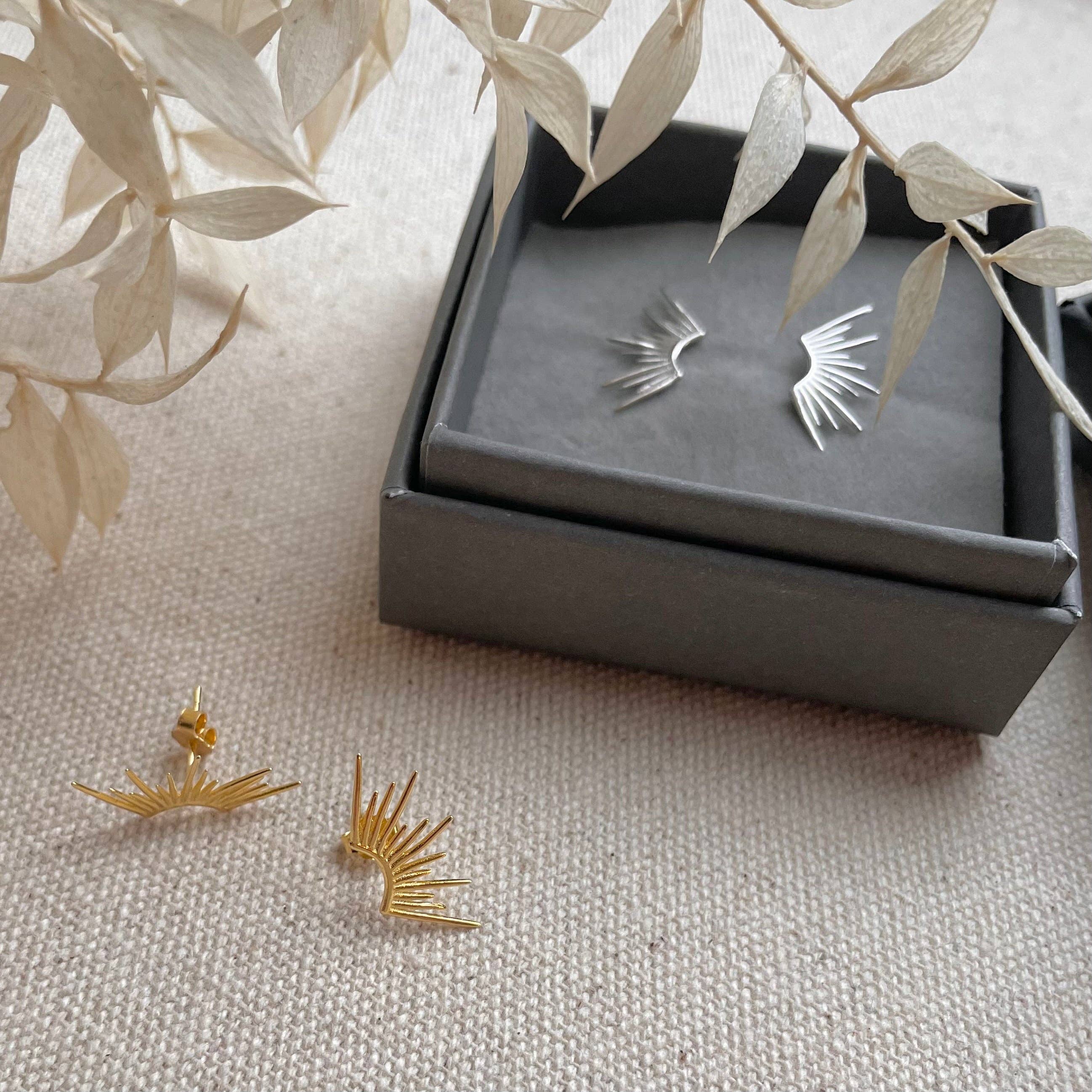 Sterling Silver or Gold Vermeil Sun Ray Studs: Silver