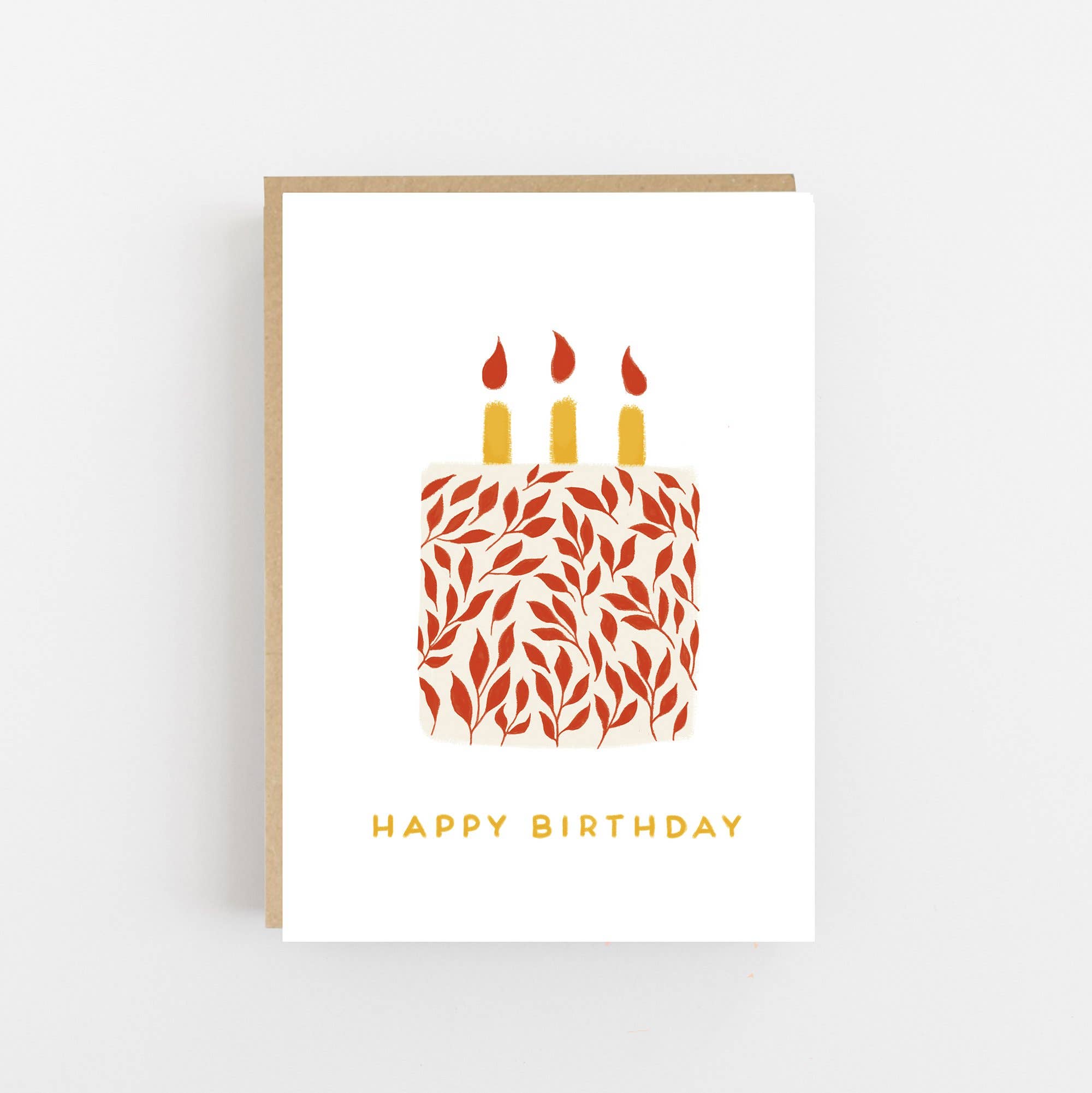 Happy Birthday - Cake with Red Leaf Design