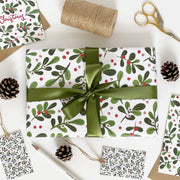 Christmas WHITE Mistletoe Gift Wrap: 10 sheets