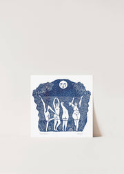 Moondance riso print, moon art, wild swimming, sea theme