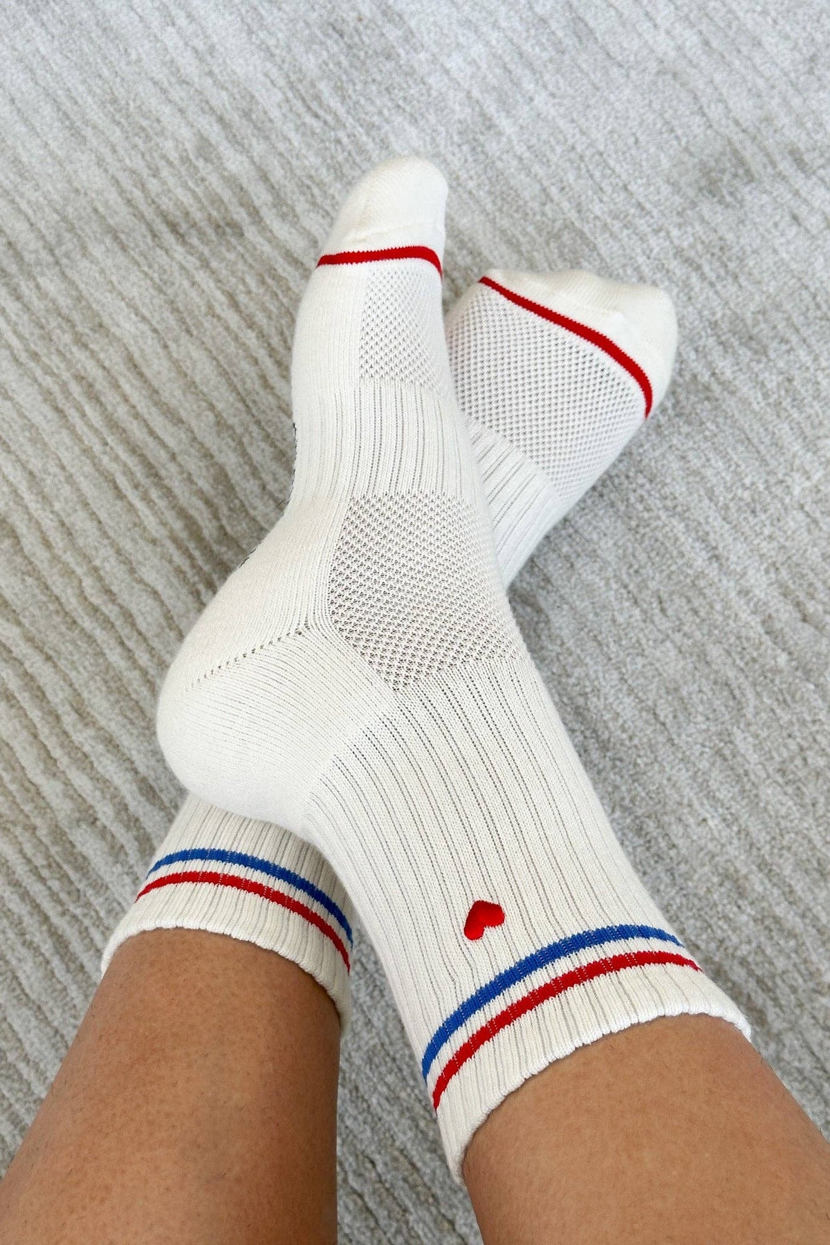 Embroidered Boyfriend Socks : Parchment + Heart