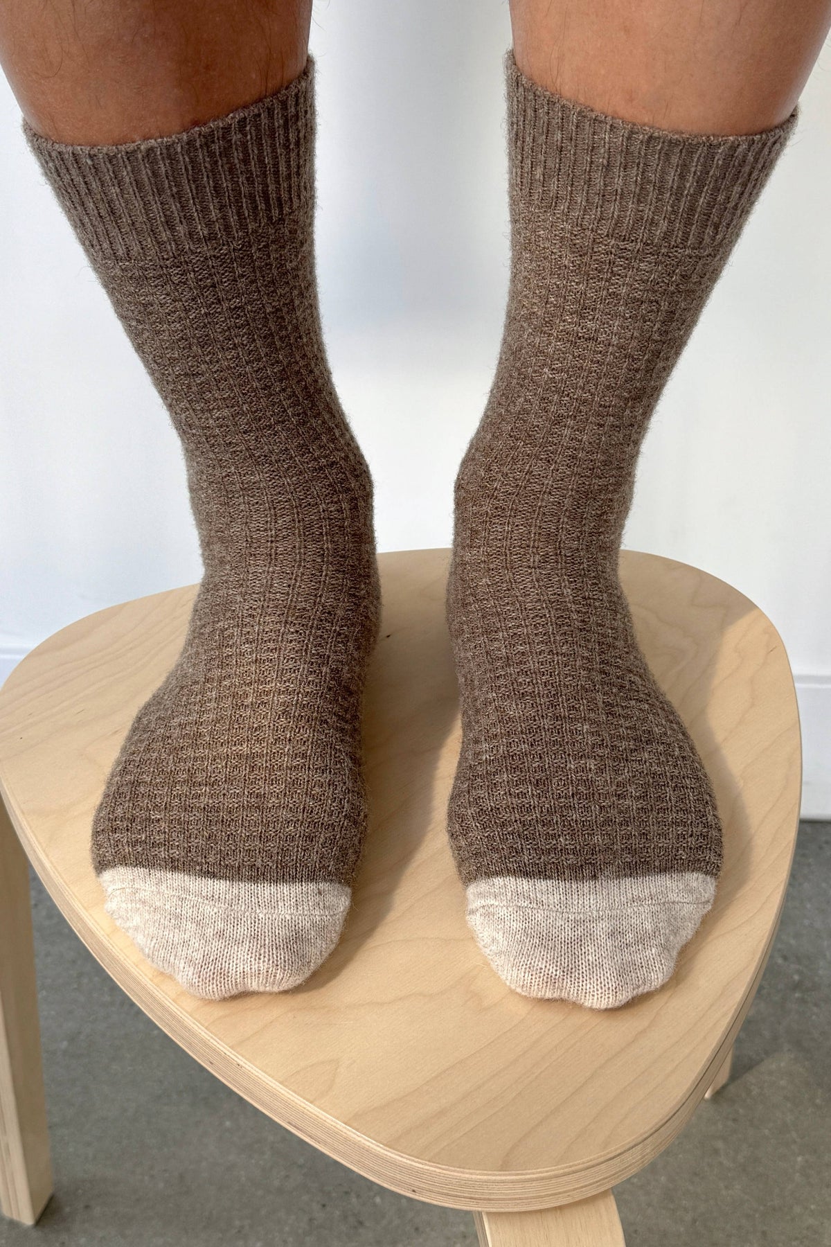 Extended Wool Waffle Socks : Denim/Stone