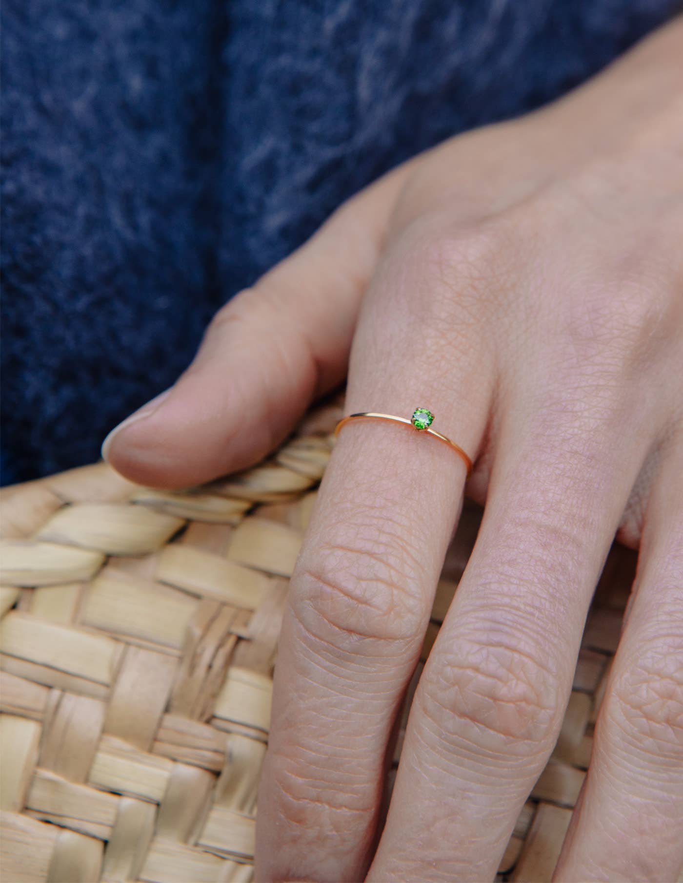Gold Dainty Green Gemstone Ring, Waterproof: Medium