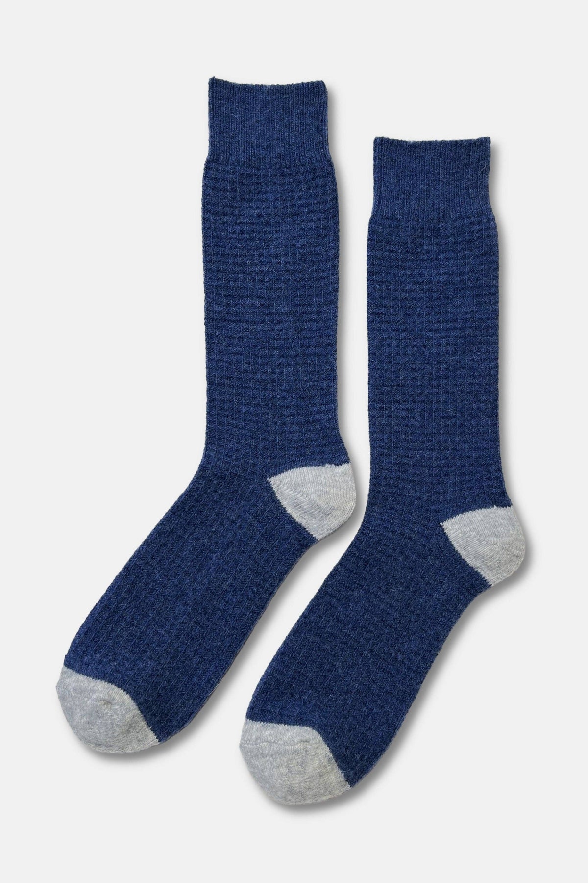 Extended Wool Waffle Socks : Denim/Stone