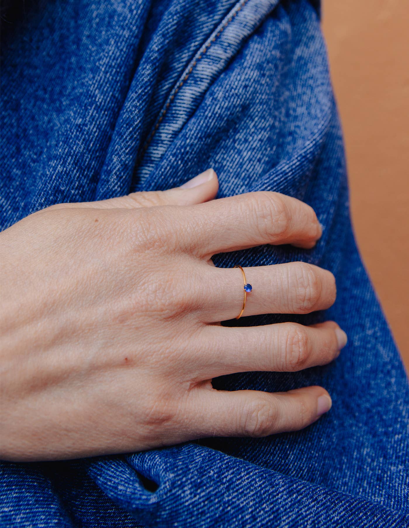 Gold Dainty Blue Gemstone Ring, Waterproof: Medium