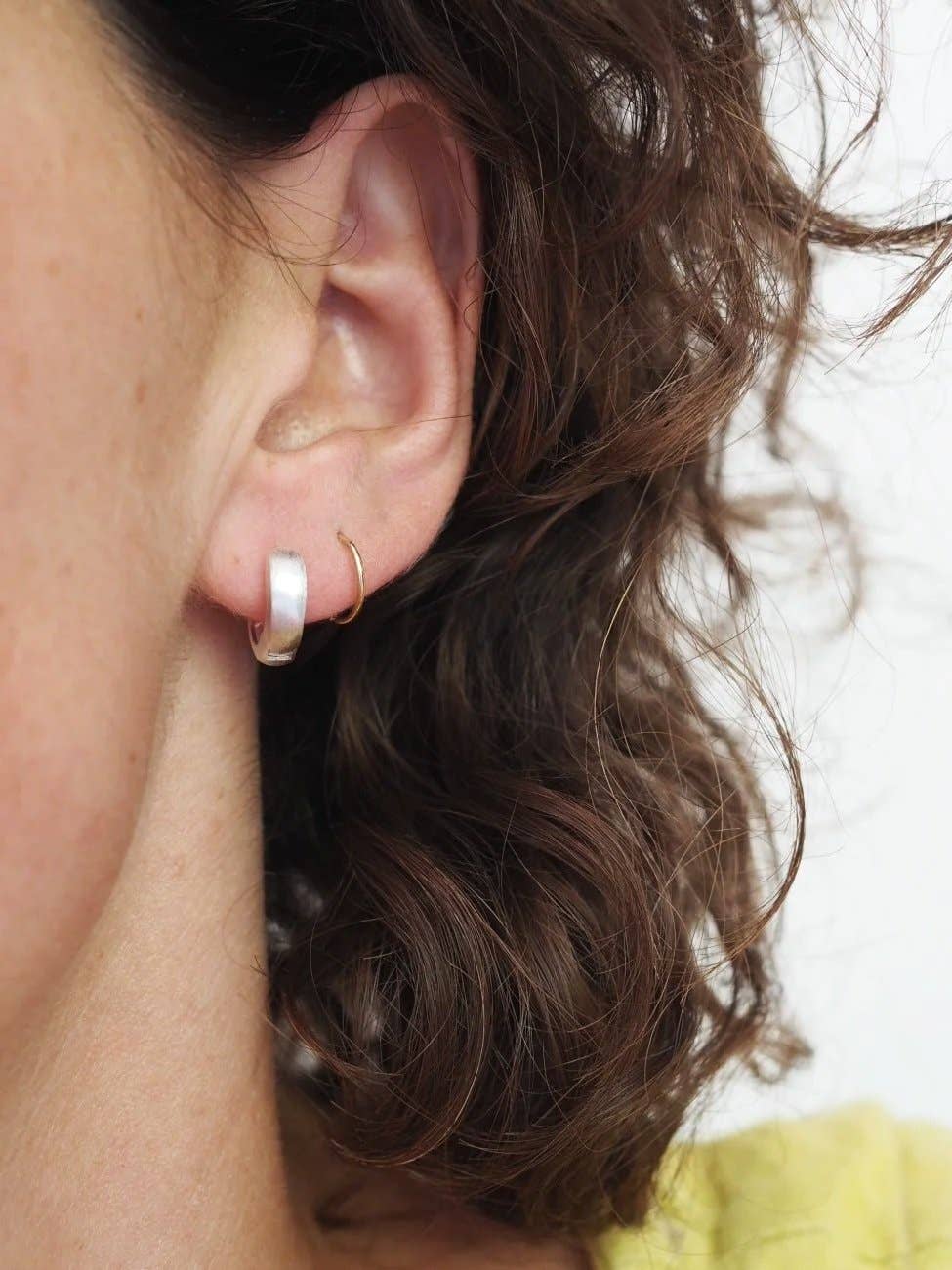 Ida Mini Brushed Silver Huggie Hoop Earrings