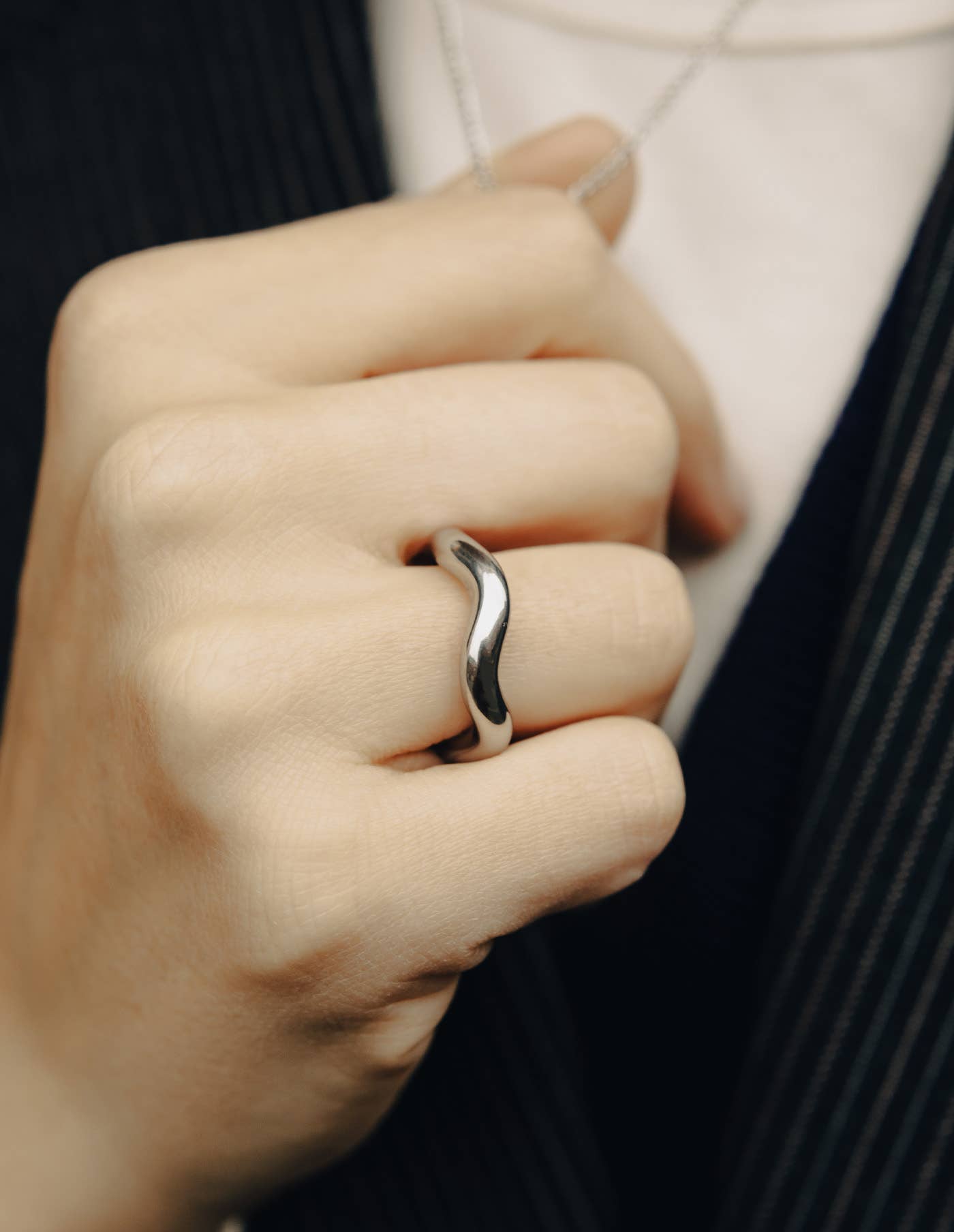 Silver Irregular Band Ring, Waterproof: Small